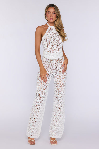 Palm Shade Knit Pants White