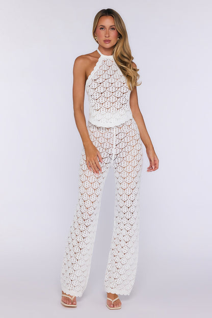Palm Shade Halter Knit Top White