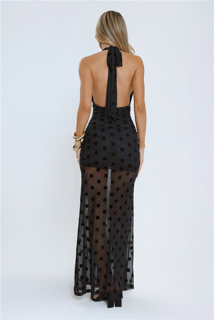 Hot Right Now Polka Dot Maxi Dress Black