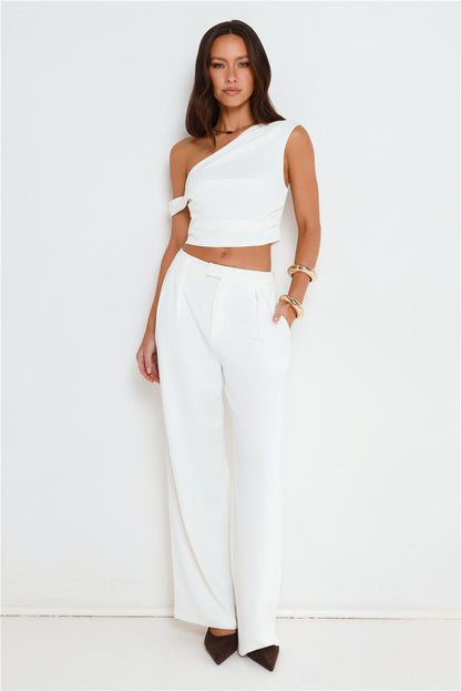 The Edit Tailored Off Shoulder Crop Top White