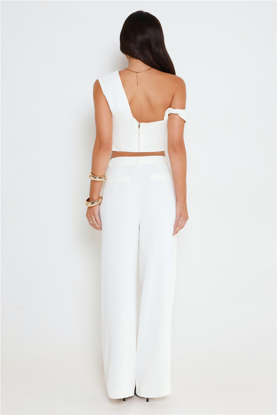 Linear Mood High Rise Straight Leg Tailored Pants White