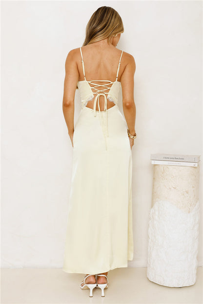 Softly In Season Satin Maxi Dress Yellow