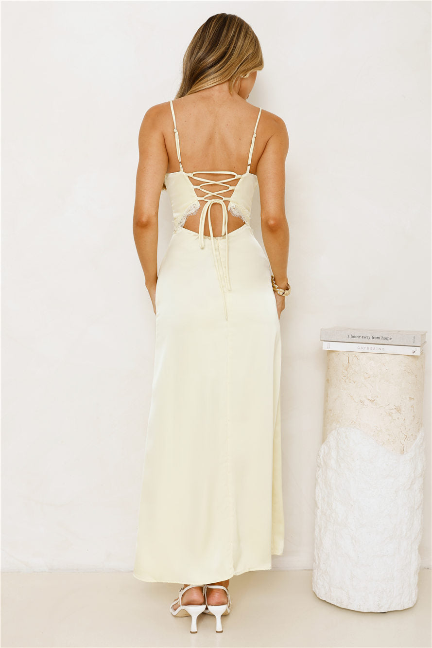 Softly In Season Satin Maxi Dress Yellow