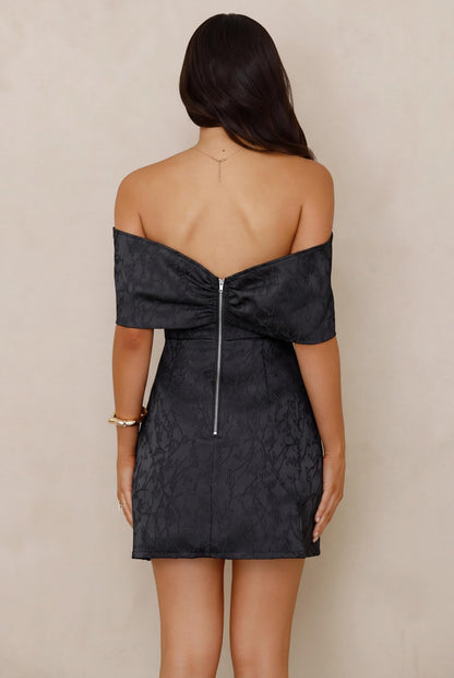 Slaying Softly Off Shoulder Mini Dress Black