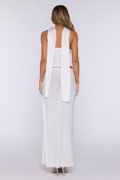 Whispering Coast Knit Sequin Crop Top White