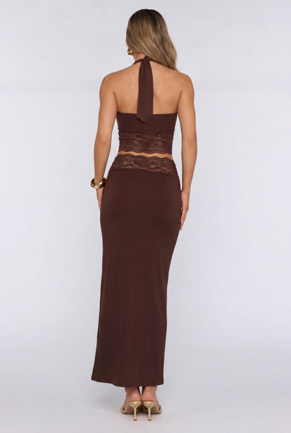 Style That Stays Lace Maxi Skirt Brown