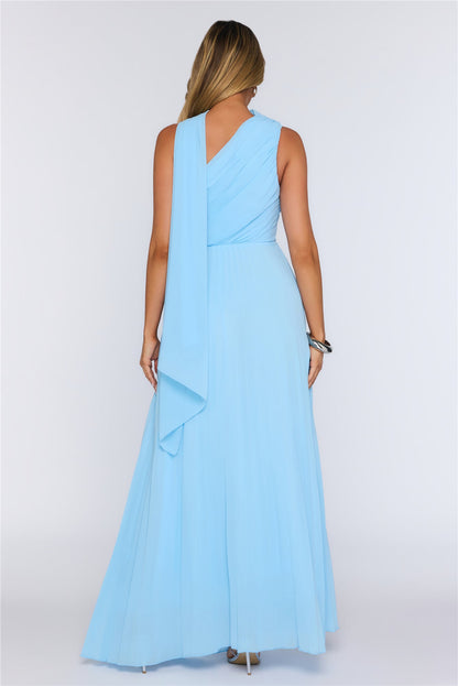 Rosy Romance One Shoulder Maxi Dress Blue