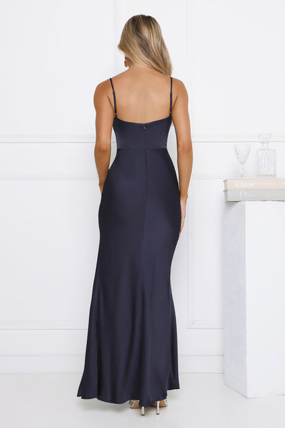 Radiant Rendezvous Satin Maxi Dress Navy