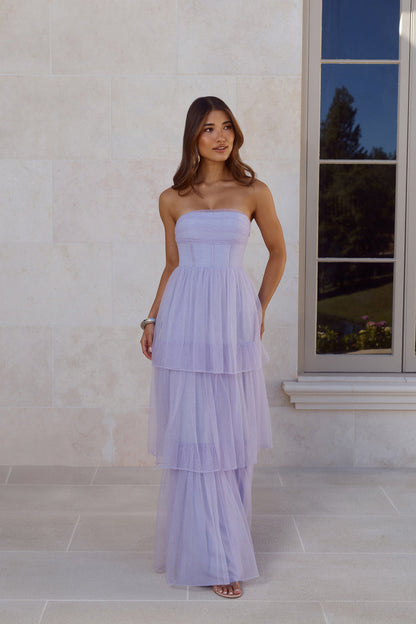 Premiere Glam Strapless Tulle Maxi Dress Lilac