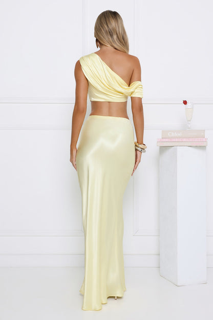 Literally Me Satin Maxi Skirt Yellow