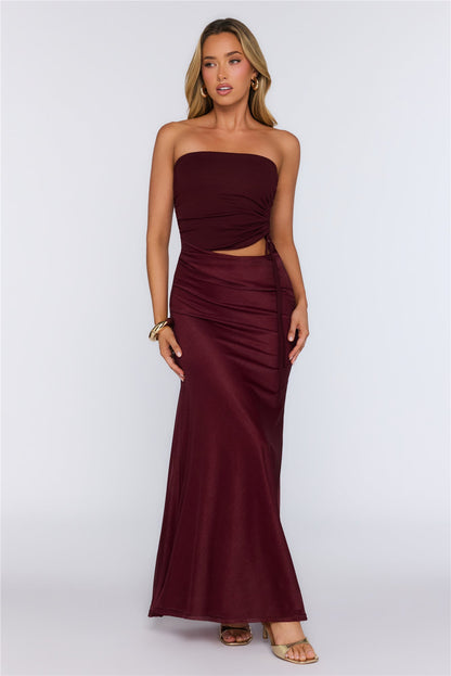 Pretty And Ready Strapless Maxi Dress Wine