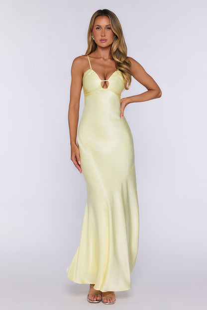 Polished Pretty Satin Cutout Maxi Dress Yellow