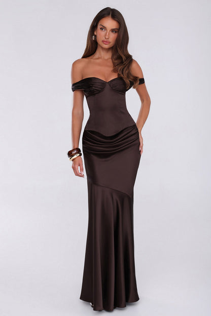 Final Fitting Satin Maxi Skirt Chocolate