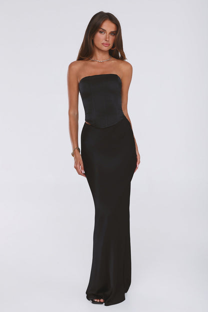 Literally Me Satin Maxi Skirt Black