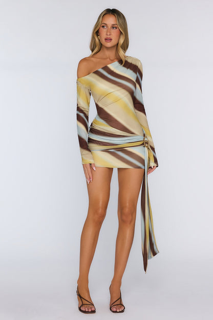 Love The Drama Off Shoulder Mesh Mini Dress Print