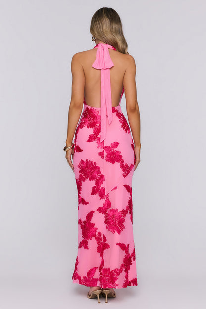 Electric Darling Mesh Halter Maxi Dress Pink