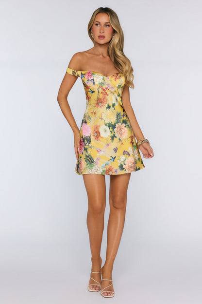 Aveta Off Shoulder Mini Dress Kendall Yellow