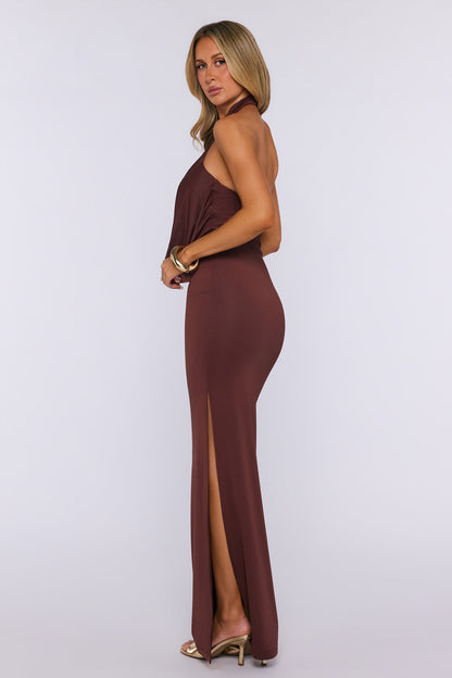 Salt Air Seduction Halter Maxi Dress Brown
