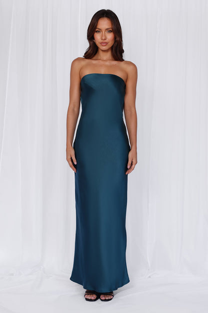 The Felicity Strapless Satin Maxi Dress Teal