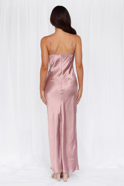 The Madeline Cowl Satin Maxi Dress Dusty Pink