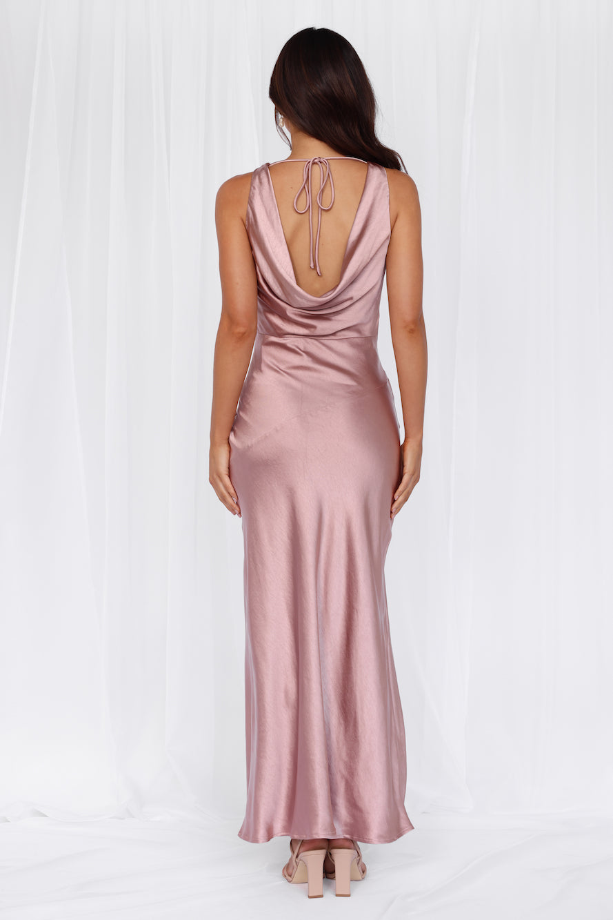 The Loretta Cowl Satin Maxi Dress Dusty Pink