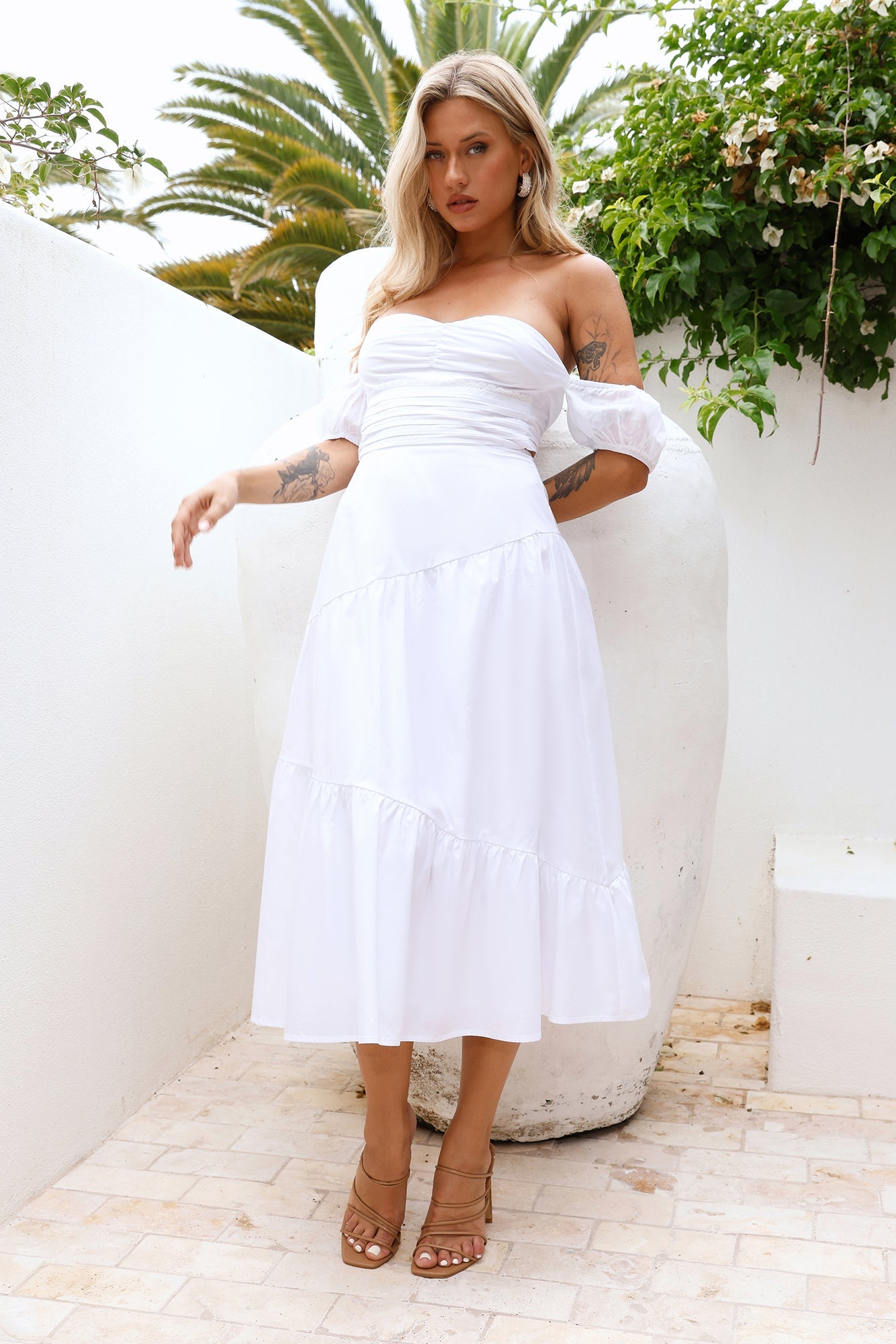 Seaside Picnic Midi Dress White