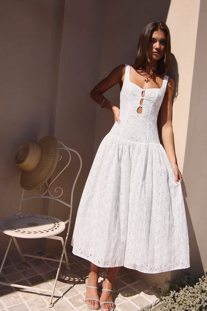 Romance Stitched Embroidered Maxi Dress White