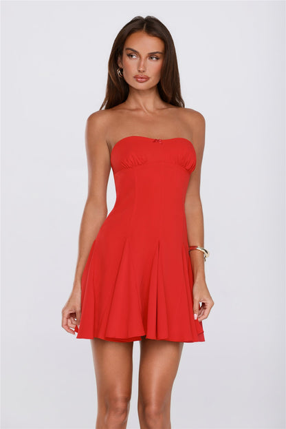 Silken Affection Strapless Mini Dress Red