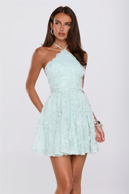 Prettiest Florals Halter Mini Dress Sage