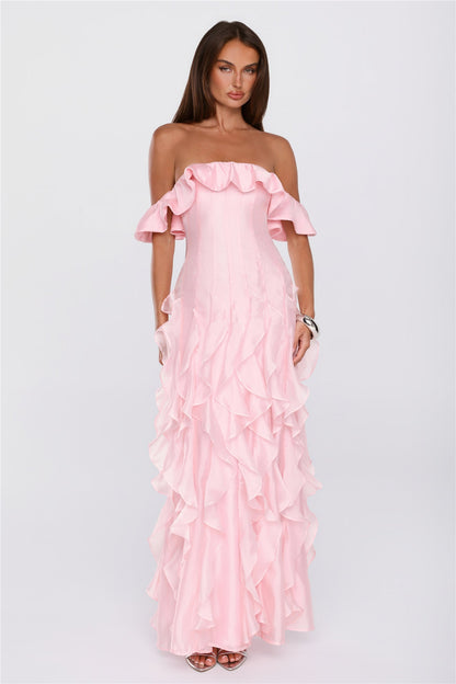 Rooftop Wink Off Shoulder Maxi Dress Pink