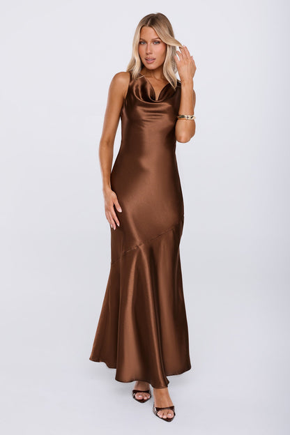 Signature Energy Satin Maxi Dress Brown
