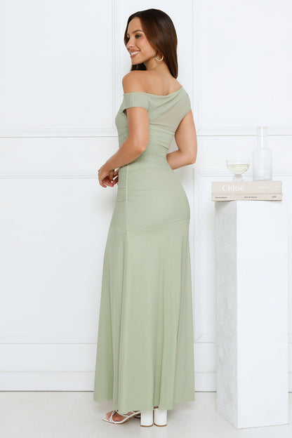 Dusk Noir Off Shoulder Maxi Dress Sage